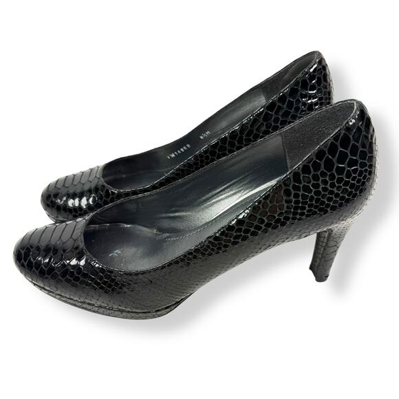 STUART WEITZMAN shiny black snakeskin leather platform heels - Picture 16 of 16